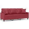 vidaXL Canap&eacute; 3 places avec oreillers bordeaux 180 cm similicuir