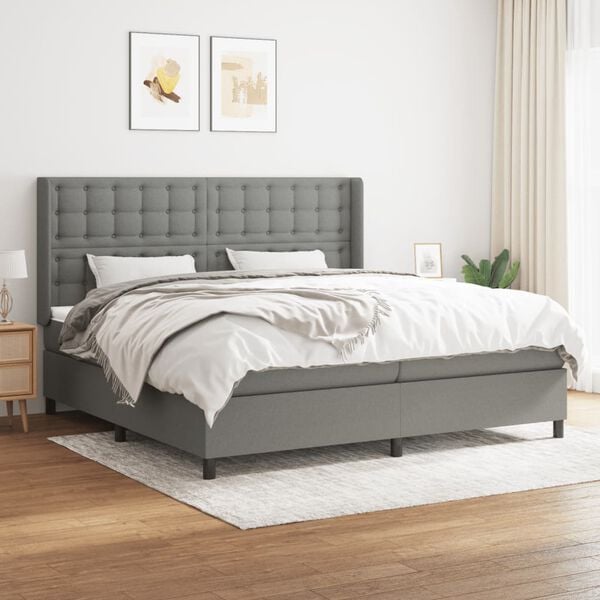 vidaXL Sommier &agrave; lattes de lit avec matelas Gris fonc&eacute; 200x200cm Tissu