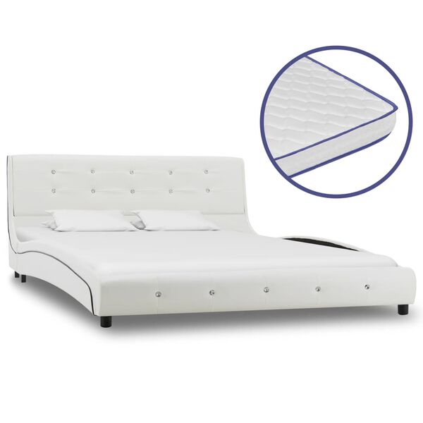 vidaXL Lit avec matelas &agrave; m&eacute;moire de forme Blanc Similicuir 140x200 cm