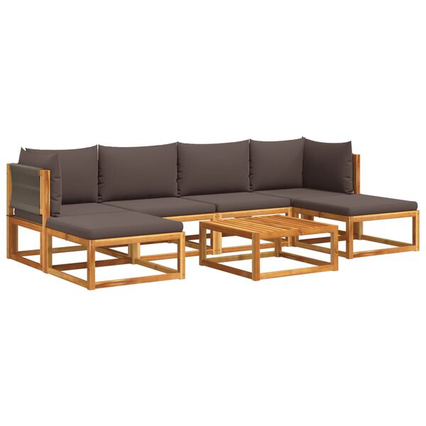 vidaXL Ensemble de canapés de jardin 7 pièces avec coussins, bois d'acacia et corde,