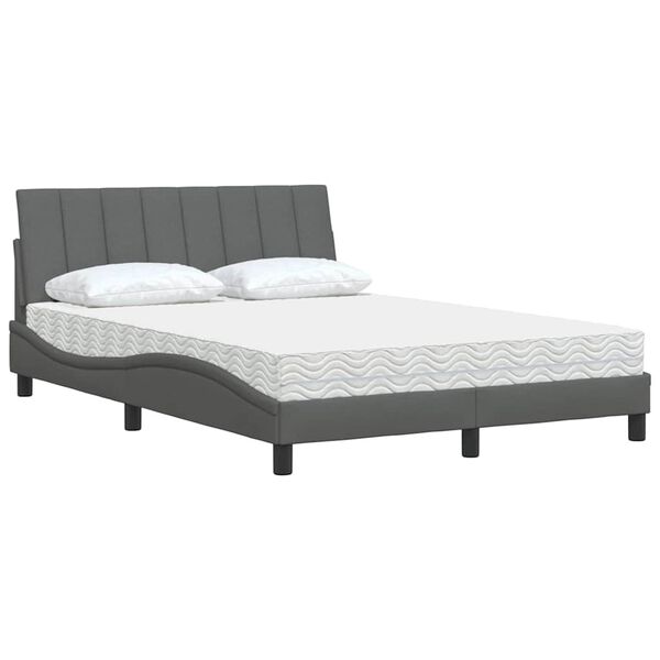 vidaXL Lit avec matelas Hanko gris fonc&eacute; 140x190 cm tissu