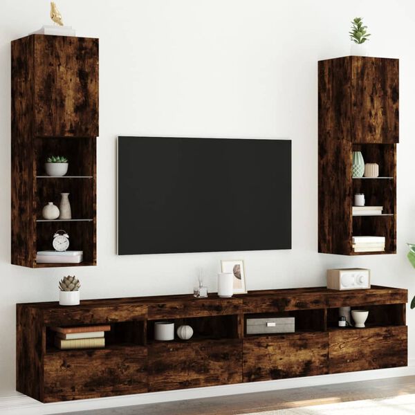 vidaXL Meubles TV avec lumi&egrave;res LED 2 pcs ch&ecirc;ne fum&eacute; 30,5x30x102 cm