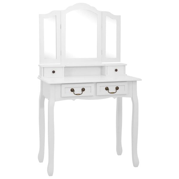 vidaXL Ensemble de coiffeuse avec tabouret Blanc 80x69x141cm Paulownia