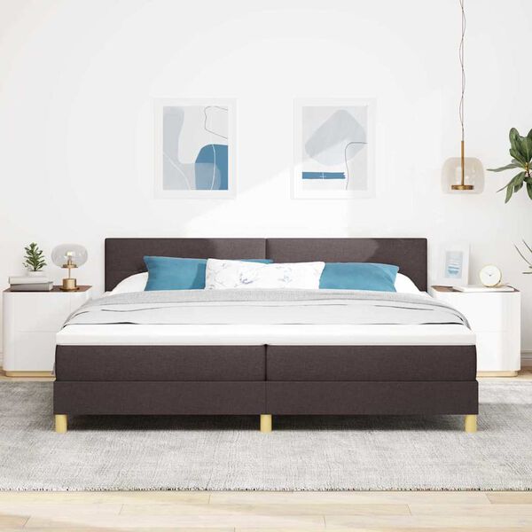 vidaXL Lit boxspring avec matelas Marron fonc&eacute; 200 x 200 cm tissu