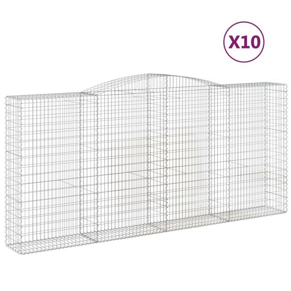 vidaXL Paniers à gabions arqués 10 pcs 400x50x180/200 cm Fer galvanisé