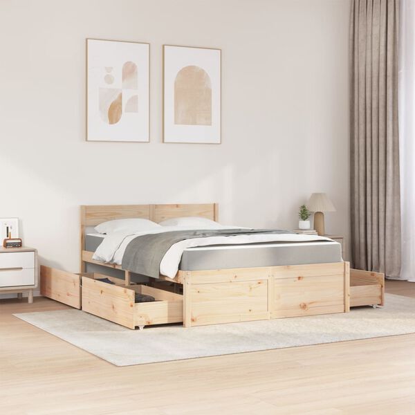 vidaXL Lit avec tiroirs et matelas 140x190 cm bois massif de pin