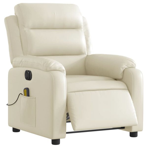 vidaXL Fauteuil de massage inclinable &eacute;lectrique cr&egrave;me similicuir
