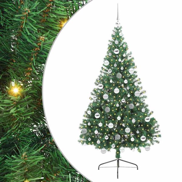 vidaXL Sapin de No&euml;l artificiel pr&eacute;-&eacute;clair&eacute; Vert 180 cm PVC