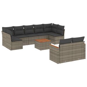 vidaXL Salon de jardin avec coussins 10 pcs gris r&eacute;sine tress&eacute;e