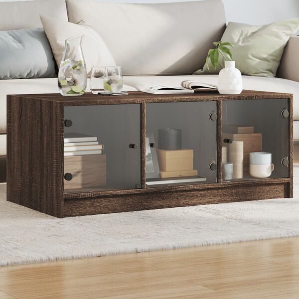 vidaXL Table basse avec portes en verre ch&ecirc;ne marron 102x50x42 cm