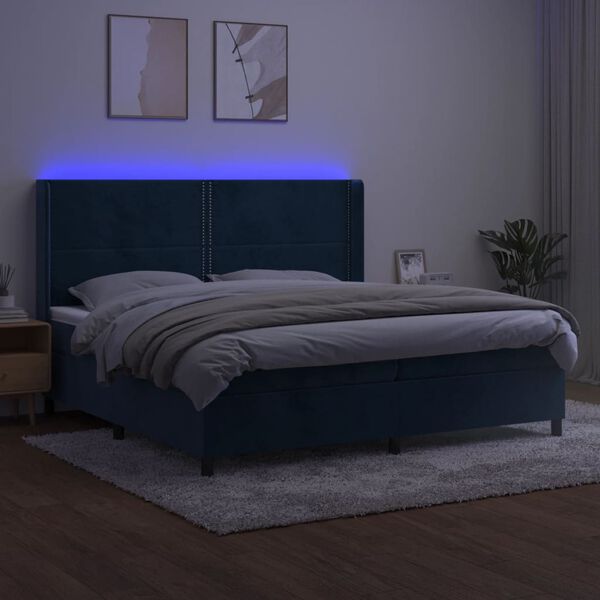 vidaXL Sommier &agrave; lattes de lit matelas et LED Bleu fonc&eacute; 200x200 cm