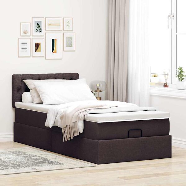 vidaXL Cadre de lit ottoman avec matelas marron fonc&eacute; 80x200 cm tissu