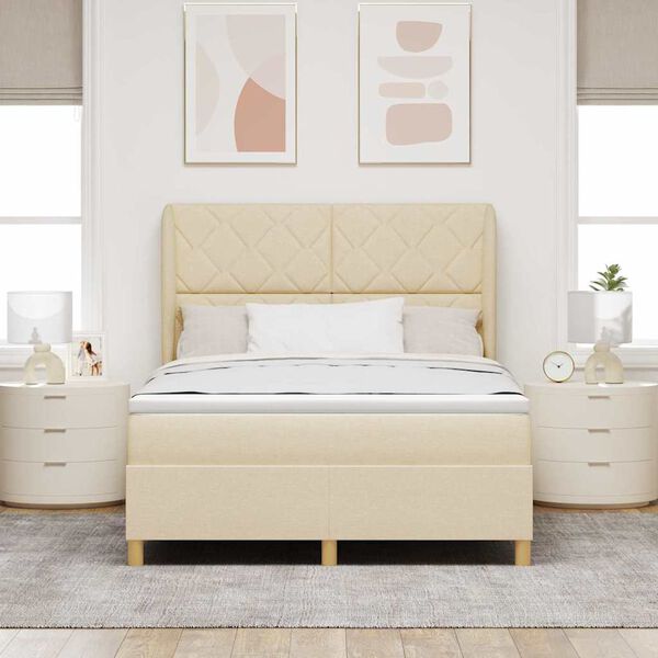 vidaXL Lit &agrave; ressorts avec matelas Cr&egrave;me 200 x 160 cm tissu