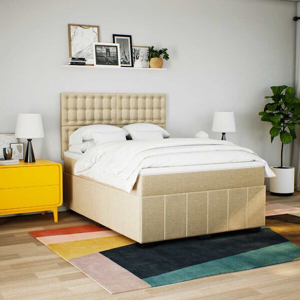 vidaXL Sommier &agrave; lattes de lit avec matelas Cr&egrave;me 140x190 cm Tissu