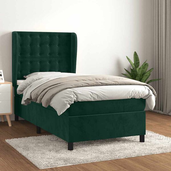 vidaXL Sommier &agrave; lattes de lit avec matelas Vert fonc&eacute; 90x200 cm