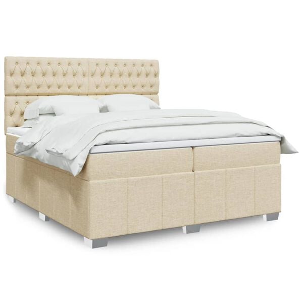 vidaXL Sommier &agrave; lattes de lit avec matelas Cr&egrave;me 200x200 cm Tissu