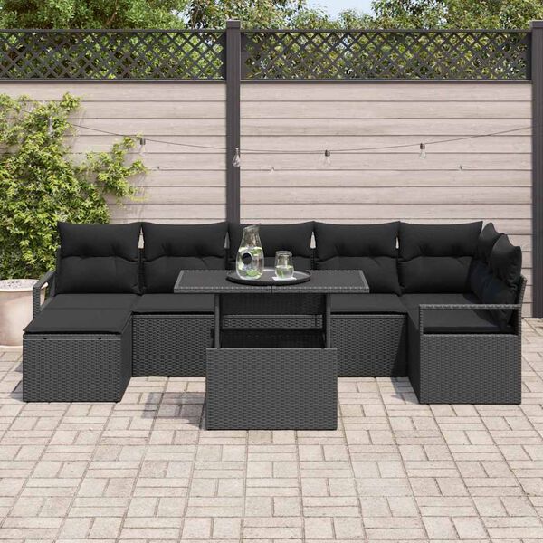 vidaXL Ensemble de canap&eacute; de jardin avec stockage 8 pcs Noir polyrotin