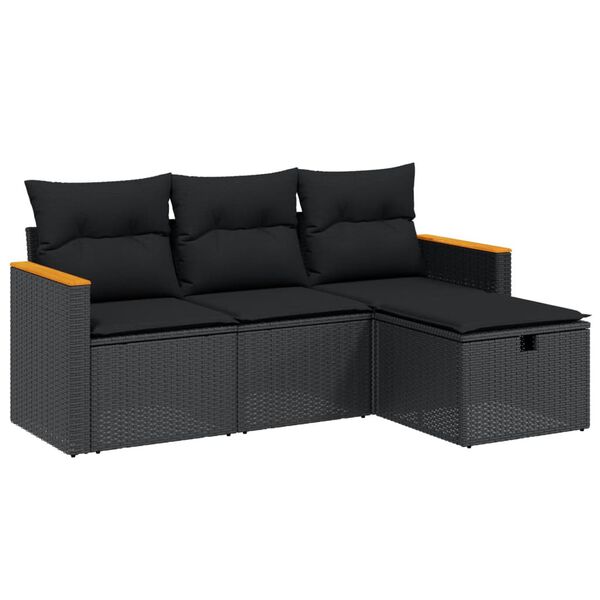 vidaXL Salon de jardin 4 pcs avec coussins noir r&eacute;sine tress&eacute;e