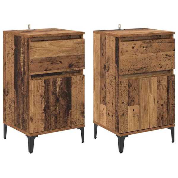 vidaXL Cabinet de chevet avec tiroir 2 pcs Bois ancien 40 x 35 x 70 cm