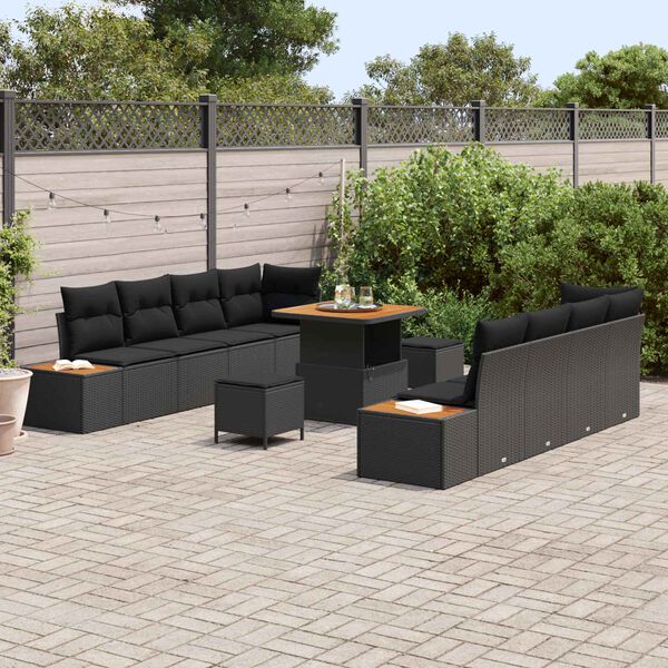 vidaXL Ensemble de canap&eacute; de jardin 11 pcs Noir Poly rotin