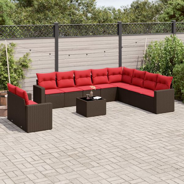 vidaXL Salon de jardin et coussins 11 pcs marron résine tressée
