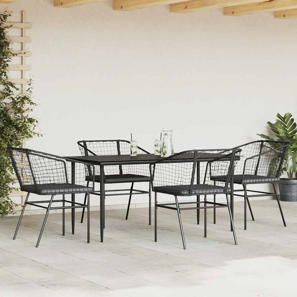 vidaXL Ensemble &agrave; manger de jardin et coussins 5 pcs noir rotin verre
