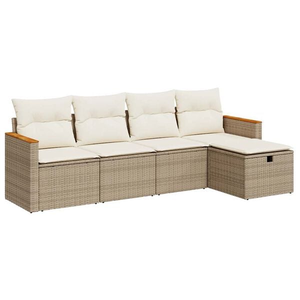 vidaXL Salon de jardin avec coussins 5 pcs beige r&eacute;sine tress&eacute;e