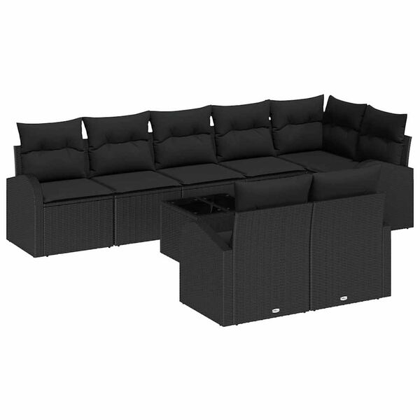 vidaXL Ensemble de canap&eacute; de jardin avec coussin 9 pcs Noir polyrotin