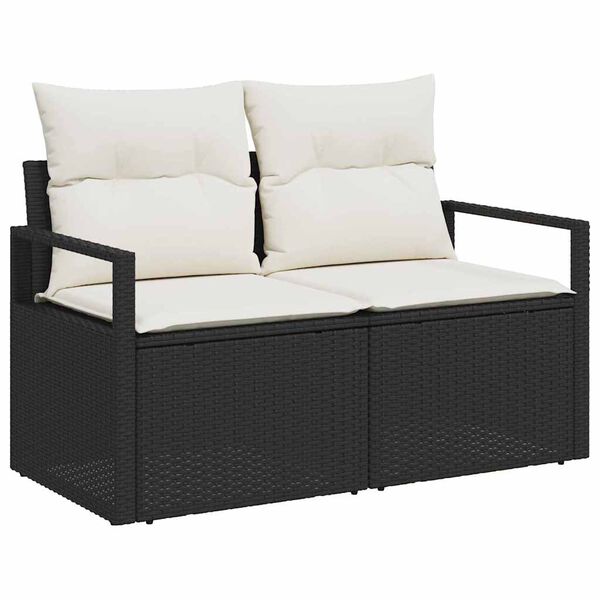 vidaXL Ensemble de canapé de jardin avec coussin 7 pcs Noir et crème
