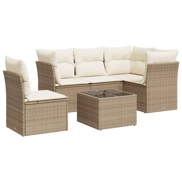 vidaXL Salon de jardin avec coussins 6 pcs beige r&eacute;sine tress&eacute;e