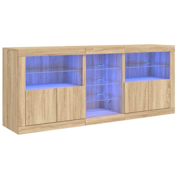 vidaXL Buffet avec lumi&egrave;res LED ch&ecirc;ne sonoma 181,5x37x67 cm
