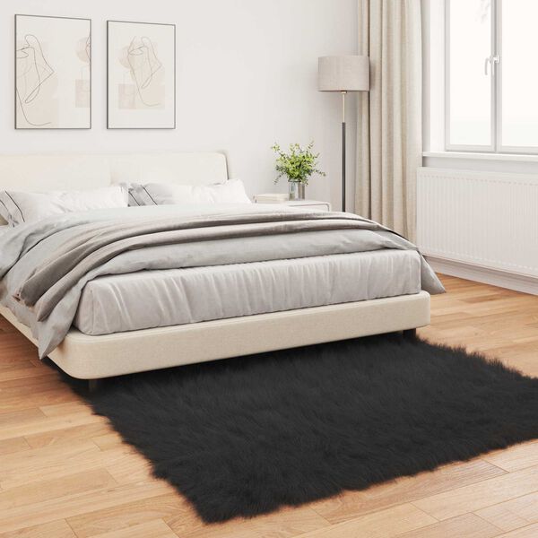 vidaXL Tapis en fausse Tafalla Noir 160 x 160 cm Polyester