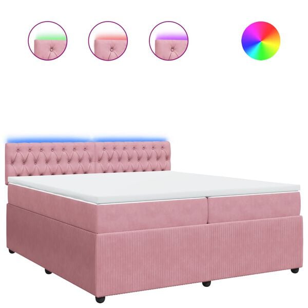vidaXL Sommier &agrave; lattes de lit avec matelas Rose 200x200 cm Velours