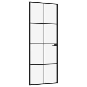 vidaXL Porte d'int&eacute;rieur Noir 76x201,5 cm Tremp&eacute; verre aluminium fin