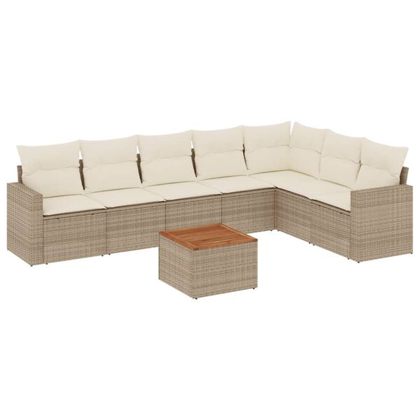 vidaXL Salon de jardin avec coussins 8 pcs beige résine tressée