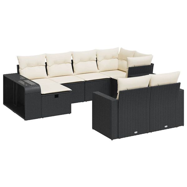 vidaXL Salon de jardin 10 pcs avec coussins noir r&eacute;sine tress&eacute;e