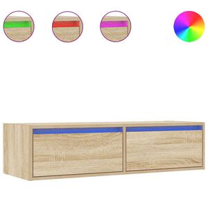vidaXL Meuble TV avec lumi&egrave;res LED ch&ecirc;ne sonoma 100X35,5x25 cm