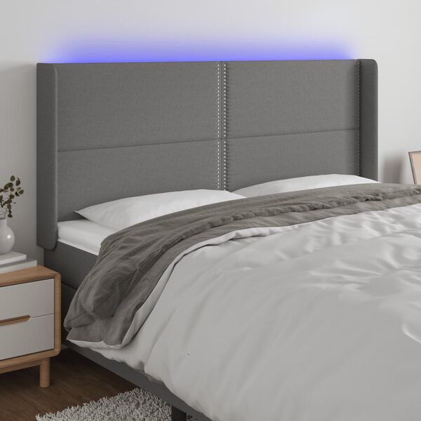 vidaXL T&ecirc;te de lit &agrave; LED Gris fonc&eacute; 203x16x118/128 cm Tissu