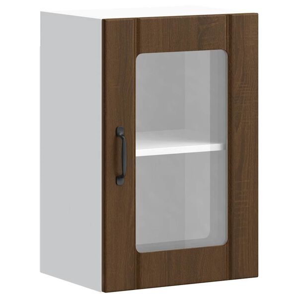 vidaXL Armoire murale de cuisine et porte en verre Lucca ch&ecirc;ne marron