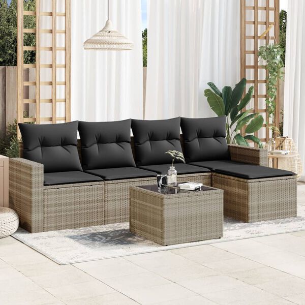 vidaXL Salon de jardin 6 pcs avec coussins gris clair r&eacute;sine tress&eacute;e