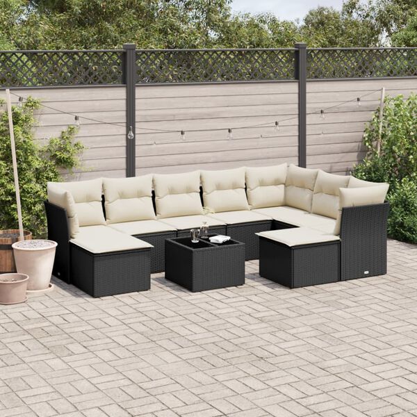 vidaXL Salon de jardin 10 pcs avec coussins noir r&eacute;sine tress&eacute;e