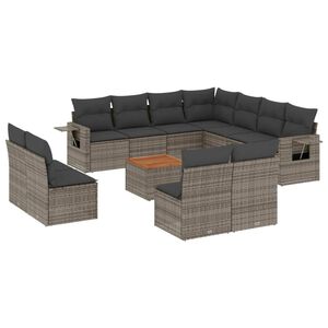 vidaXL Salon de jardin avec coussins 12 pcs gris r&eacute;sine tress&eacute;e