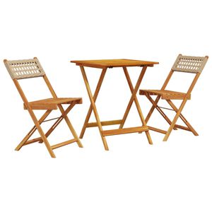 vidaXL Ensemble de bistro 3 pcs beige r&eacute;sine tress&eacute;e et bois massif