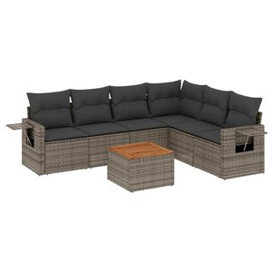 vidaXL Salon de jardin avec coussins 7 pcs gris r&eacute;sine tress&eacute;e
