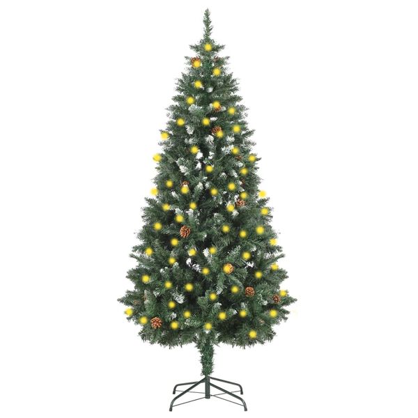 vidaXL Sapin de No&euml;l artificiel pr&eacute;-&eacute;clair&eacute; et pommes de pin 180 cm