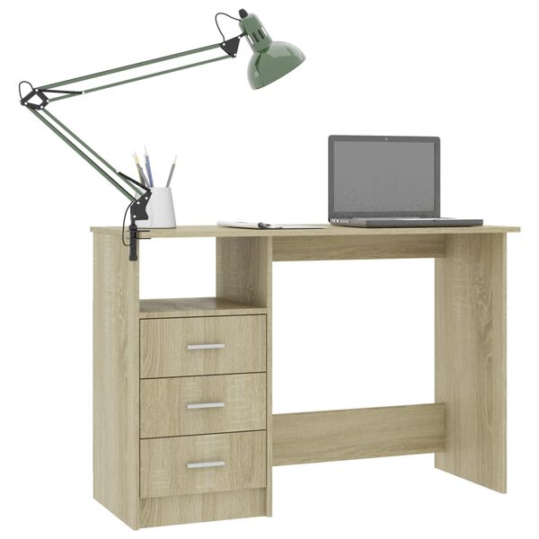 vidaXL Bureau avec tiroirs Ch&ecirc;ne sonoma 110x50x76 cm Agglom&eacute;r&eacute;