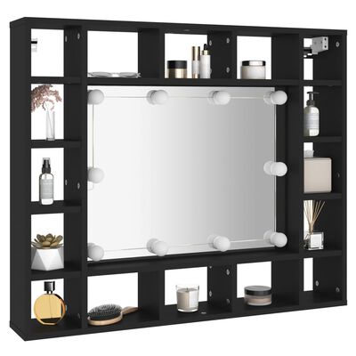 Armoire à Miroir LED Salle De Bain - Meuble Rangement Noir Acrylique Avec Lumière RGB