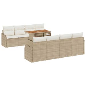 vidaXL Ensemble de canap&eacute; de jardin 9 pcs Beige Poly rotin
