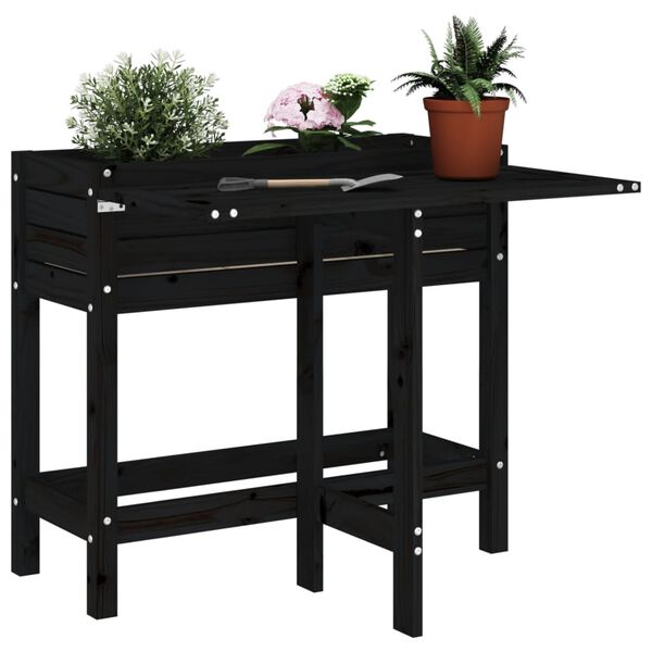vidaXL Jardinière de jardin avec dessus pliable noir bois pin massif