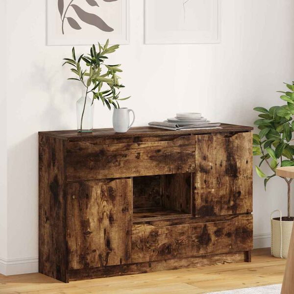 vidaXL Buffet avec tiroir Ch&ecirc;ne fum&eacute; 100 x 30 x 65,6 Bois d'ing&eacute;nierie